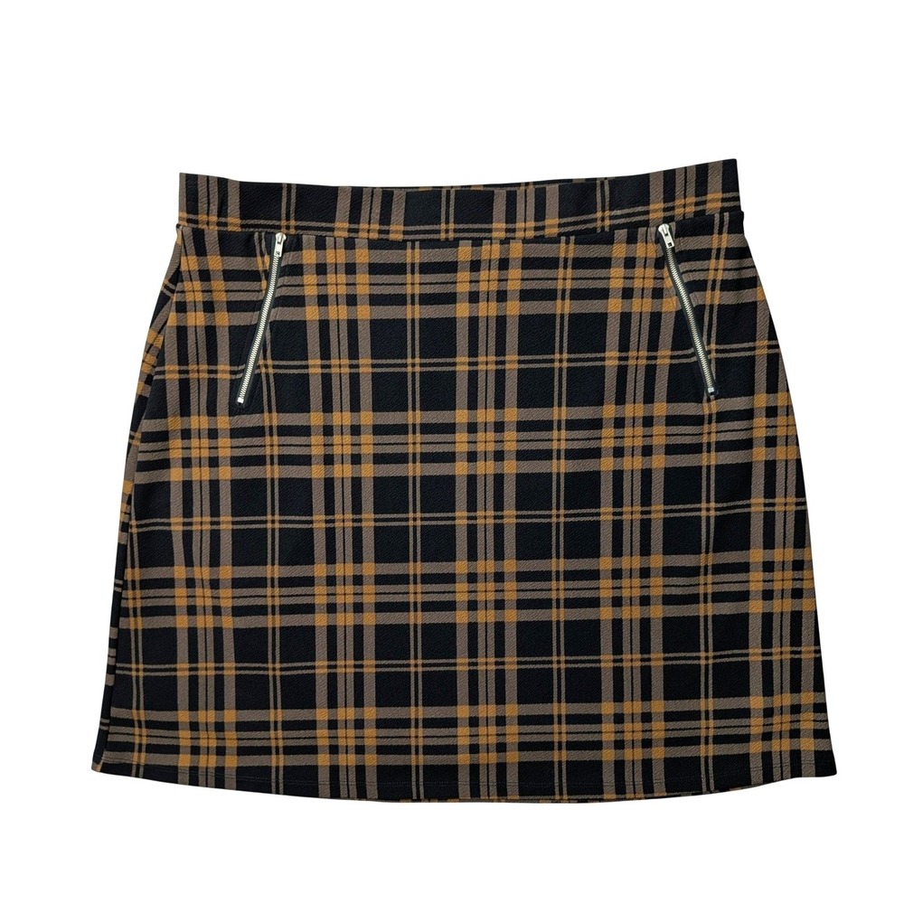 Le Lis Maura Zip Pocket Detail Skirt Black Tan Plaid Plus Size 2X NWT